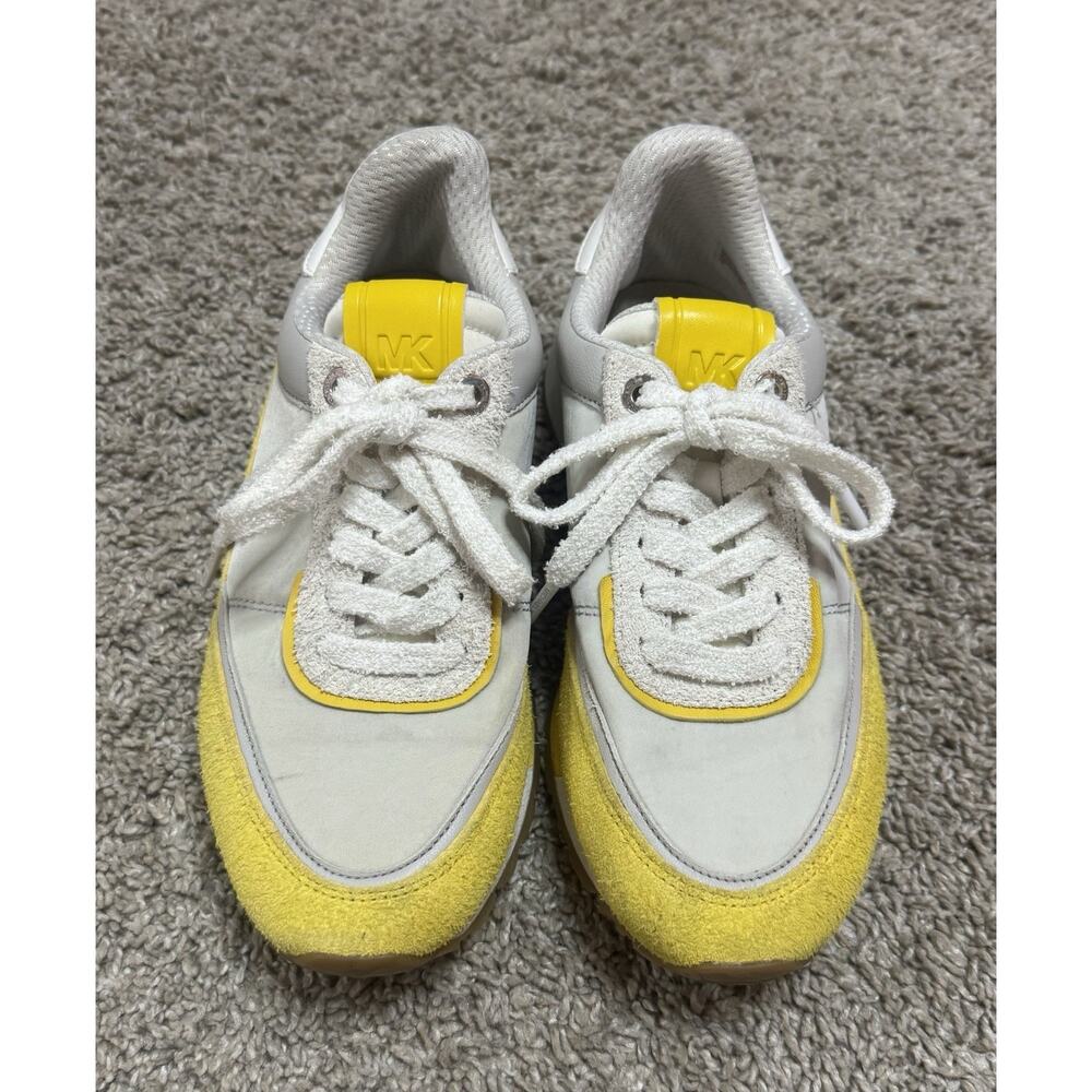 MICHAEL KORS Nova Colorblock Leather Trainer Sneaker Shoes Yellow White 6M - Picture 3 of 10